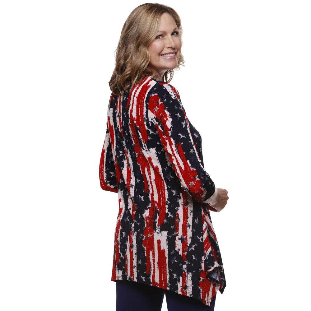 Women's Made in USA Stars and Stripes V-Neck Sharkbite Tunic