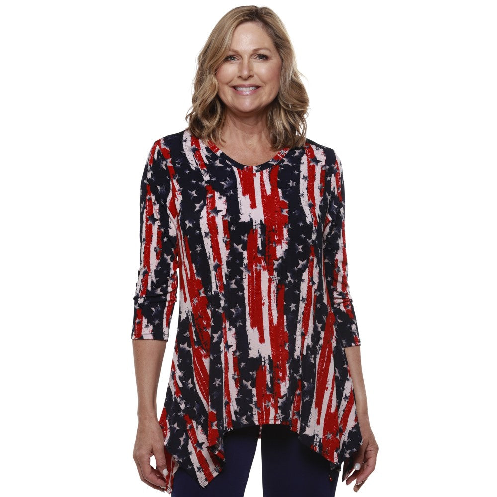 Women's Made in USA Stars and Stripes V-Neck Sharkbite Tunic