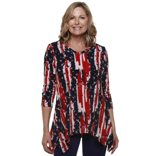 Women's Made in USA Stars and Stripes V-Neck Sharkbite Tunic